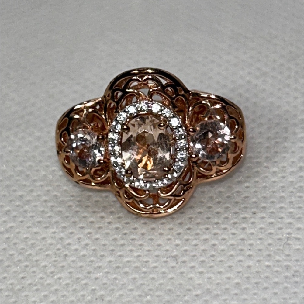 NWOT Rose Gold Plated Sterling Silver Genuine Morganite Gemstone Designer Ring